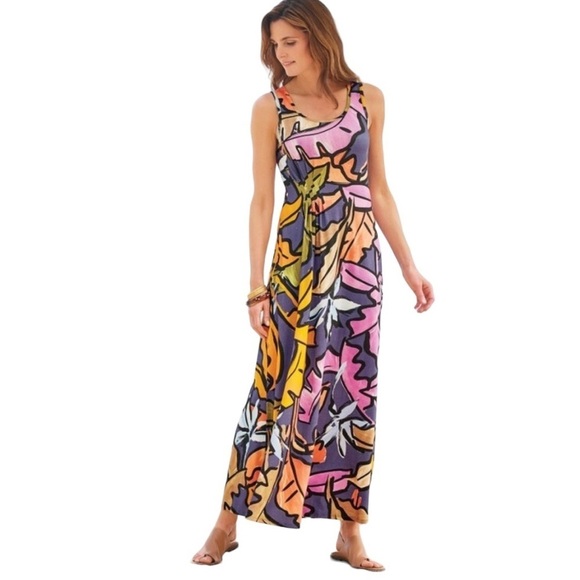 Soft Surroundings - NWT Joylyn Maxi Dress in Tropical MultiLeaf Sz L - Picture 1 of 8